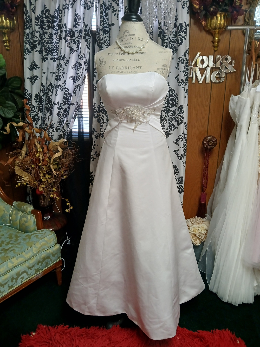 Strapless White Bridal A-Line Dress with Beaded Waist Detail